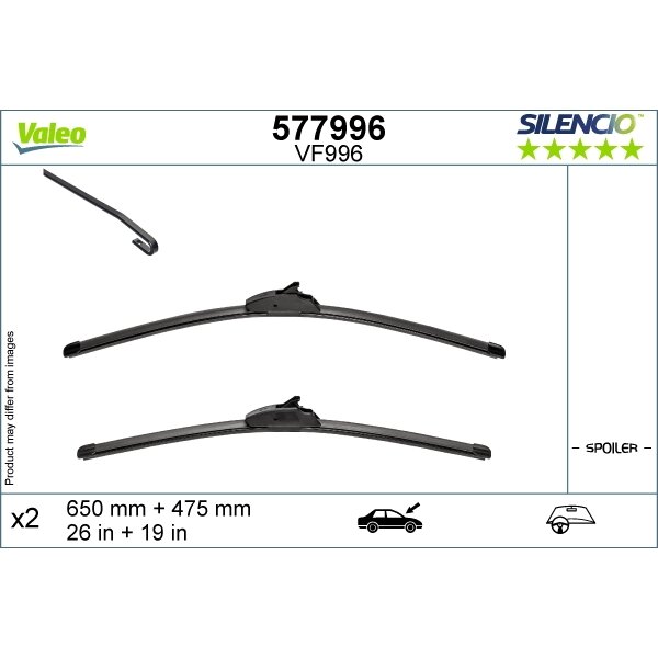 Valytuvai Valeo Silencio 650/475mm Valytuvai Valeo Silencio 650/475mm