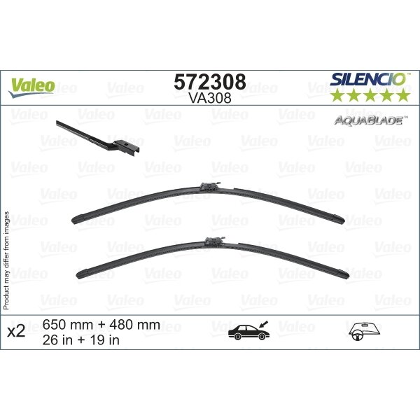 Valytuvai Valeo Silencio Aquablade 650/480mm Valytuvai Valeo Silencio Aquablade 650/480mm