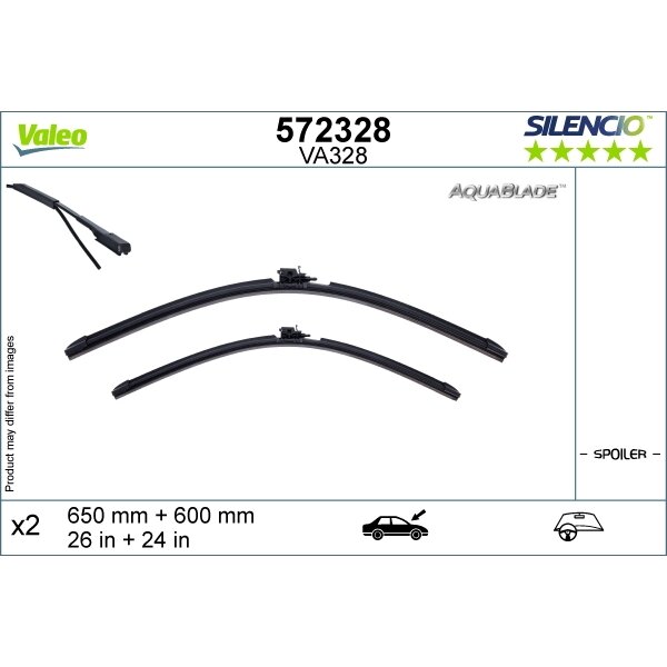 Valytuvai Valeo Silencio Aquablade 650/600mm Valytuvai Valeo Silencio Aquablade 650/600mm