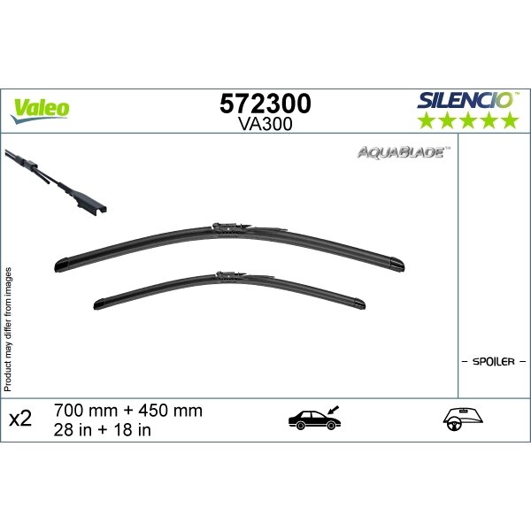 Valytuvai Valeo Silencio Aquablade 700/450mm Valytuvai Valeo Silencio Aquablade 700/450mm